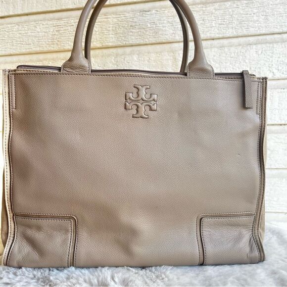 TORY BURCH Taupe Tan Laptop Work Tote Emerson Marion Hansbag - Picture 1 of 11
